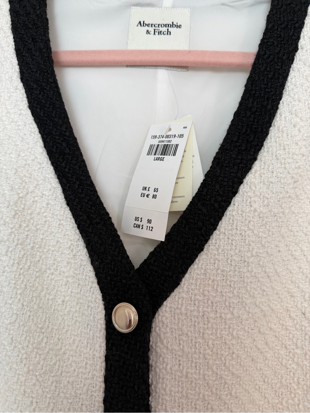 Abercrombie & Fitch Cream Sleeveless Button-Front Dress with Black Trim - Picture 2 of 3